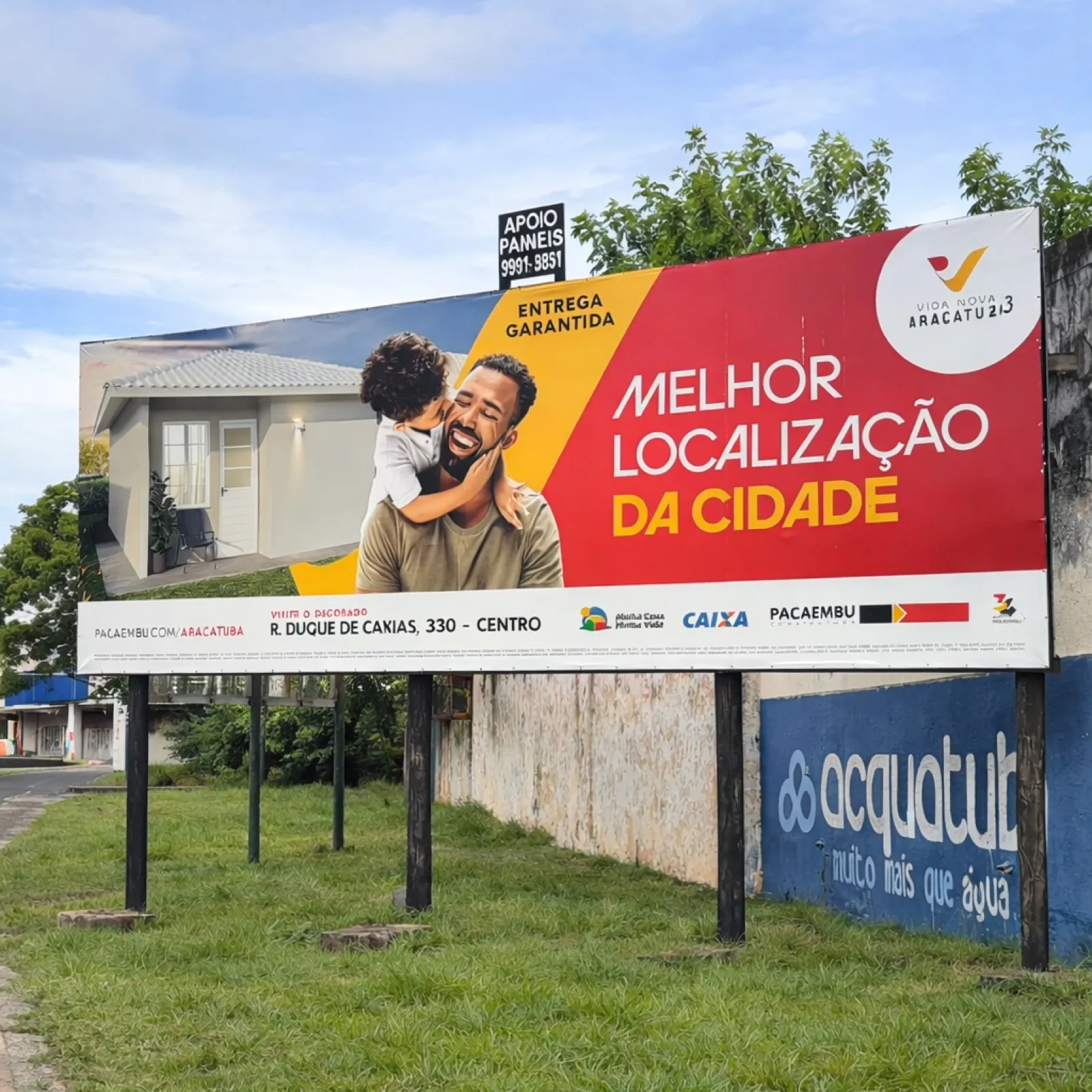 Outdoor 9x3 do empreendimento Pacaembu Vida Nova Aracatu, na rotatória Tosca de Castro da Av. dos Araçás, Araçatuba