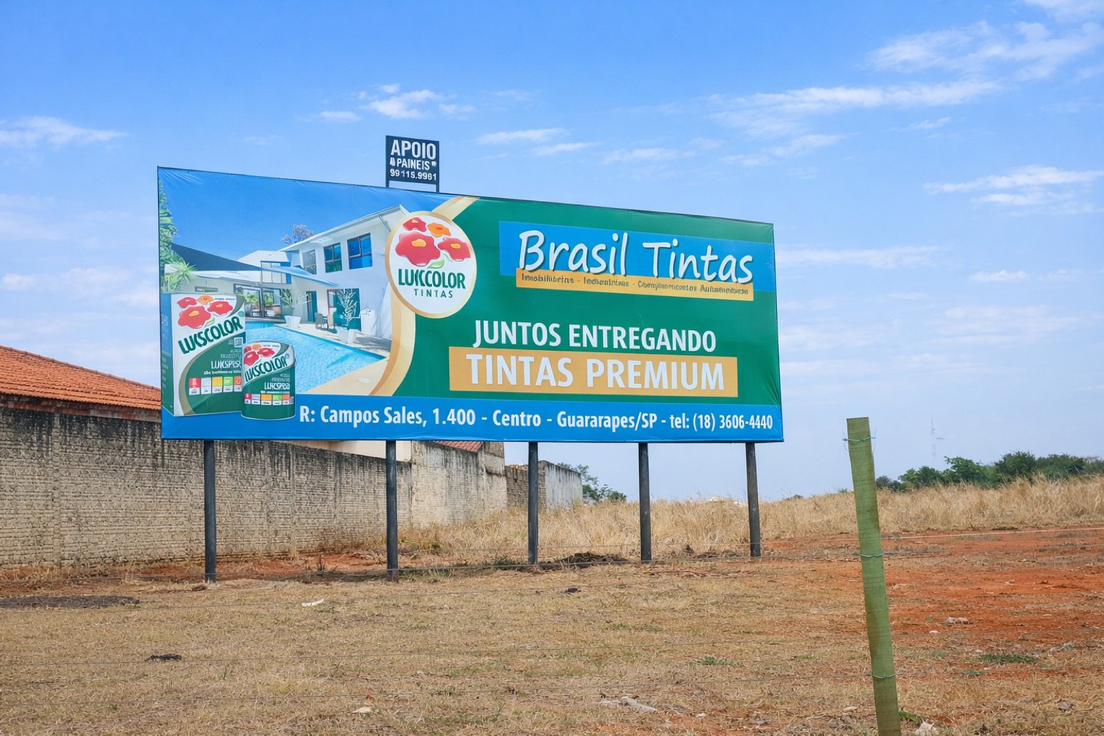 Painel rodoviário 6x12 da Brasil Tintas / Lukscolor na Rodovia Marechal Rondon, Km 552, Guararapes