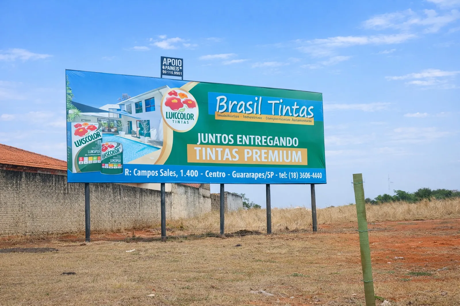 Painel rodoviário 6x12 da Brasil Tintas / Lukscolor na Rodovia Marechal Rondon, Km 552, Guararapes