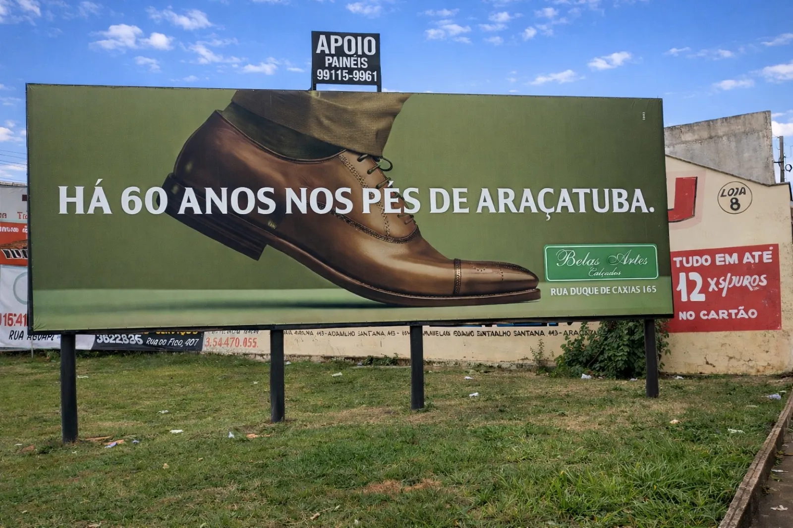 Outdoor 9x3 da Belas Artes Calçados (60 anos em Araçatuba) no bairro Concórdia, próximo à Rondon