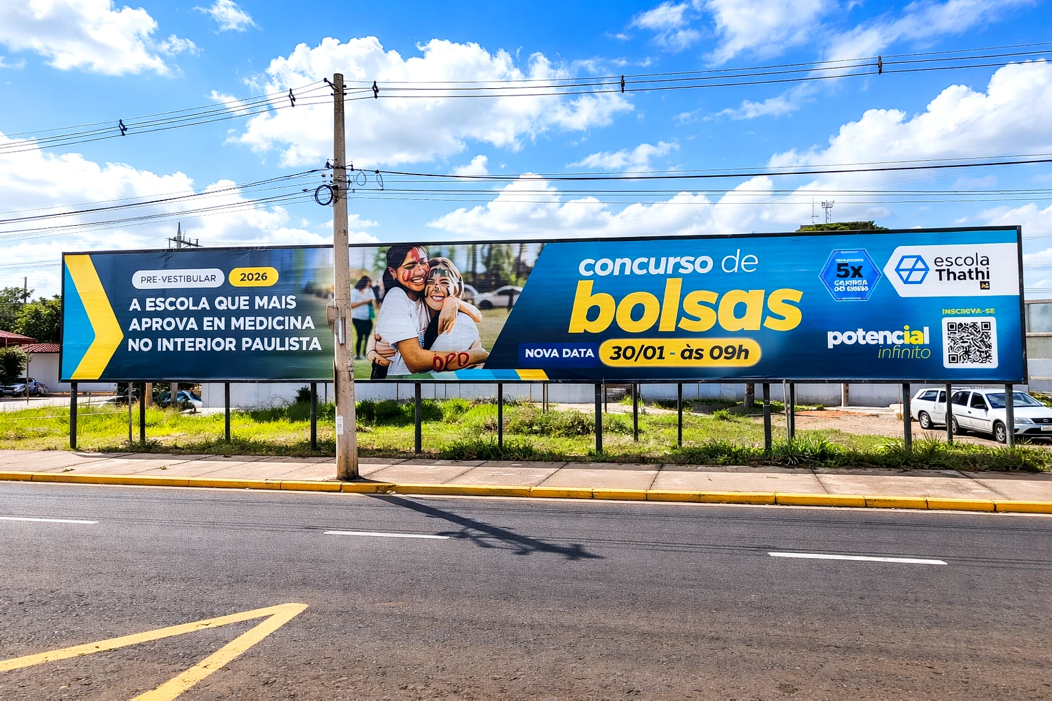 Outdoor triplo da Escola Thathi em frente ao Shopping Praça Nova em Araçatuba